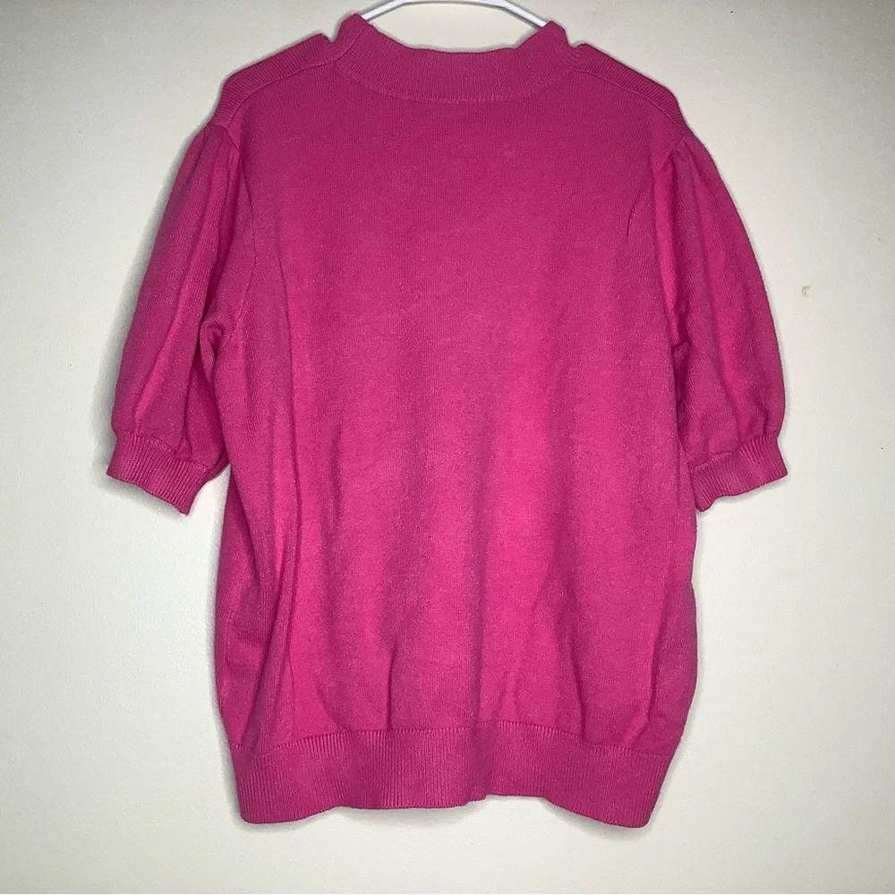 < Boutique Hot Pink Floral Puff Sleeve Sweater > - Picture 5 of 5